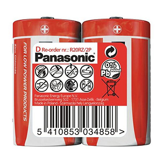 Batéria zinkouhlíková, veľký monočlánok, D, 1.5V, Panasonic, fólia, 2-pack