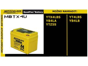 Baterie Motobatt pro motocykly MBTX4U (4,7Ah, 12V, 2 vývody)