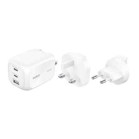 Belkin BOOST CHARGE™ PRO 100W 3-portová USB-C Power Delivery GaN PPS nástěnná nabíječka, bílá