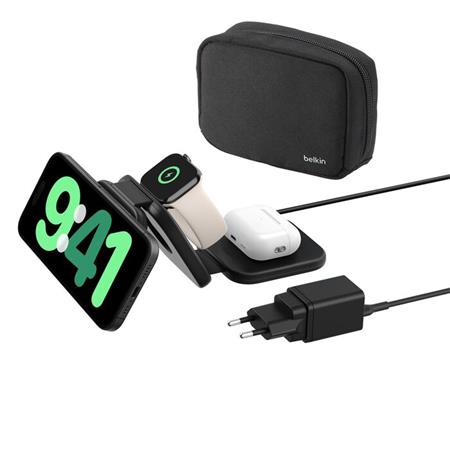 Belkin Boost Charge Pro 3-in-1 Magnetic Wireless Charging Travel Pad with Qi2 15W - Black WIZ024vfBK