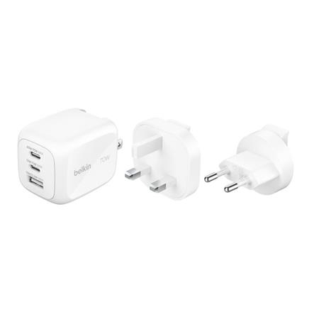 Belkin BOOST CHARGE™ PRO 70W 3-portová USB-C Power Delivery GaN PPS nástěnná nabíječka, bílá