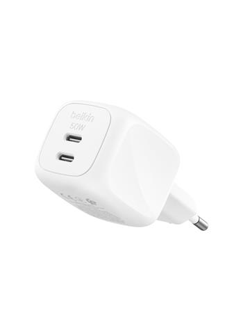 Belkin BOOST CHARGE™ PRO Duální 50W USB-C Power Delivery GaN PPS nástěnná nabíječka, bílá