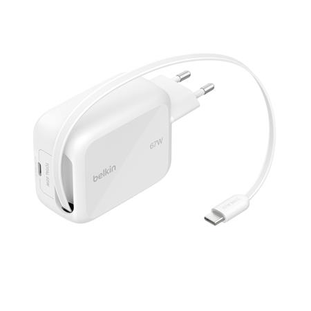 Belkin BOOST CHARGE™ PRO Duální 67W USB-C Power Delivery GaN PPS nástěnná nabíječka + 1m zatahovací USB-C kab WCH022kqWH