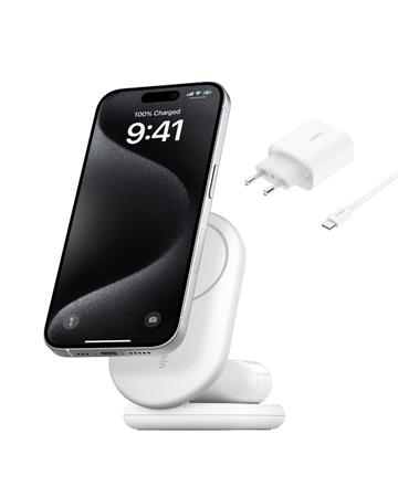 Belkin BOOST CHARGE™ Qi2 15W 2v1 Magnetický nabíjecí stojan, skládací, bílá WIZ028vfWH
