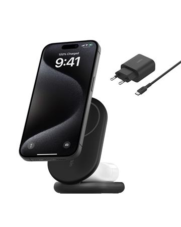 Belkin BOOST CHARGE™ Qi2 15W 2v1 Magnetický nabíjecí stojan, skládací, černá WIZ028vfBK