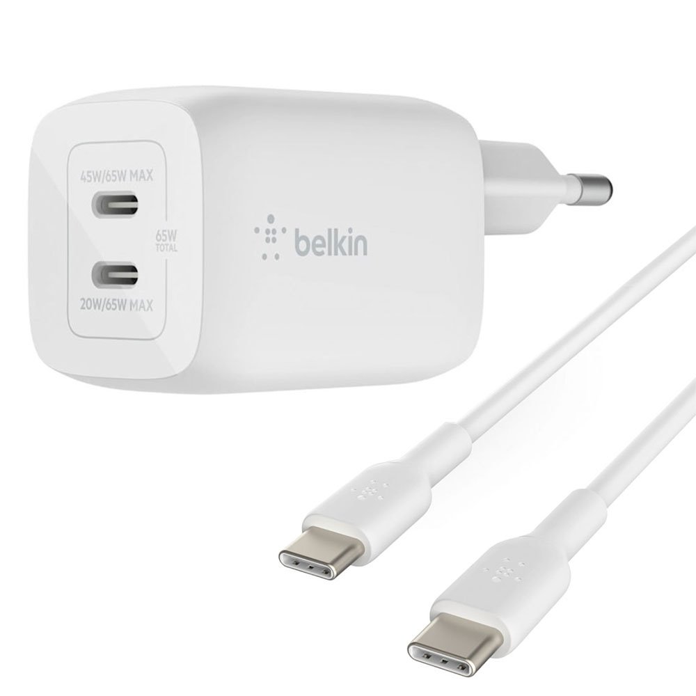 Belkin Duální 65W USB-C PD GaN PPS nástěnná nabíječka + 2m USB-C na USB-C kabel, bílá WCH013vf2MWH-B6