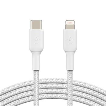 BELKIN kabel oplétaný USB-C - Lightning, 1m, bílý CAA004bt1MWH
