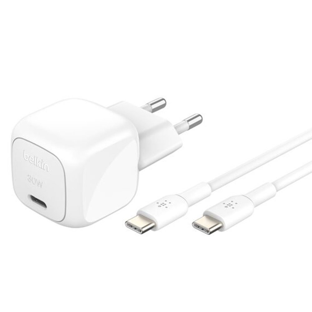 Belkin napájecí adaptér 30W USB-C + kabel USB-C -> USB-C WCA008kq1MWH-B6