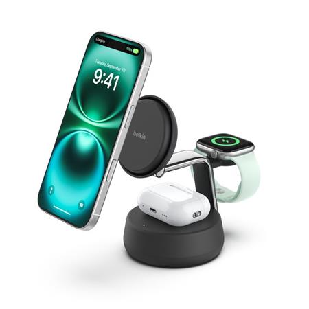 Belkin UltraCharge™ PRO Qi2 25W 3v1 Magnetická nabíječka pro iPhone/Apple Watch/AirPods, tmavě šedá WIZ040kqCH