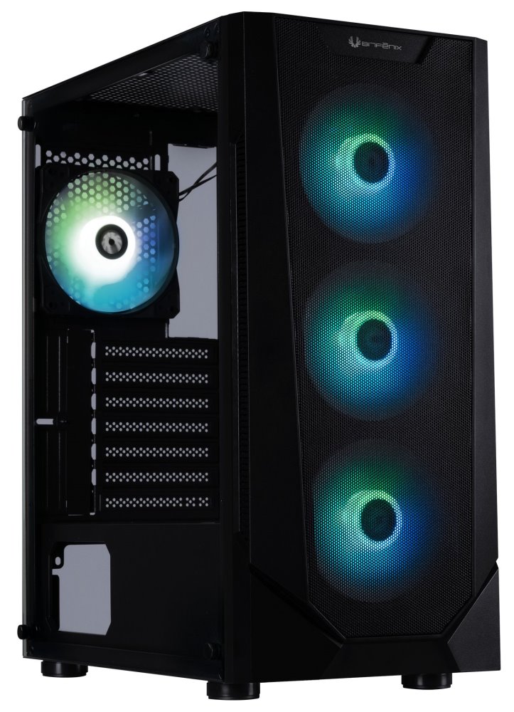 BitFenix skříň C60 Negro / ATX / 4x 120mm ARGB fan + controller / 2xUSB 2.0 / USB 3.0 / tvrzené sklo / BFC-C60-KKGSK-4A