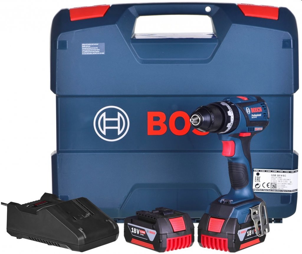 BOSCH Akumulátorový príklepový vŕtací skrutkovač GSB 18V-EC, 2 x 5Ah batéria 06019E9120