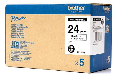 Brother - HG151V5, průhledná / černá, 24 mm (pro PT 9xxx) - balení 5 ks HGE151V5