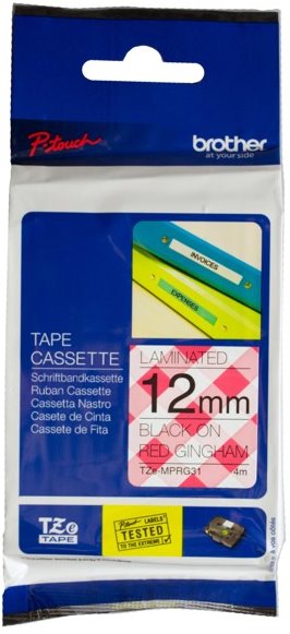 Brother TZe-MPRG31 - Černá na červeném ginghamu - Role (1,2 cm x 4 m) 1 role lamino páska - pro Bro TZEMPRG31