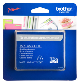 Brother - TZe-MQL35 šedá / biela (12mm, laminovaná) TZEMQL35