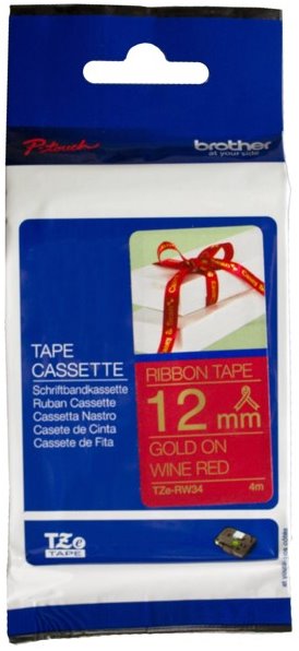 Brother TZe-RW34 - Zlatá na vínové - Role (1,2 cm x 4 m) 1 role stužková páska - pro Brother PT-D60 TZERW34