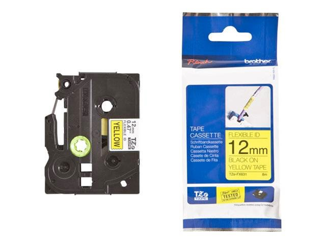 Brother TZFX631 černe písmo, žltá páska FLEXIBLE ID Tape (12mm) TZEFX631