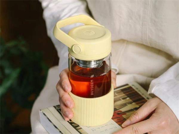 BUYDEEM Prenosná sklenená čajová fľaša 350 ml, model CD1008, farba jemná žltá CD1008-MY