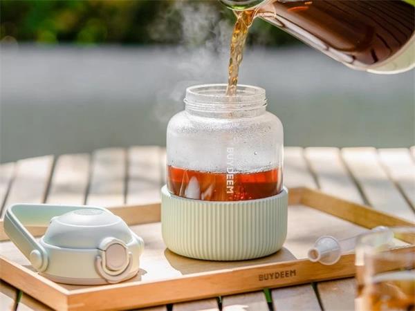 BUYDEEM Sklenená fľaša so slamkou 800 ml, model DG78, farba útulná zelená DG78-CG