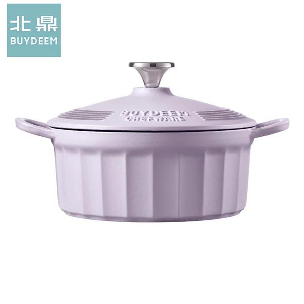 BUYDEEM Smaltovaný liatinový hrniec 2,9L, 22cm, model CP521, farba fialová kvetina CP521-PP
