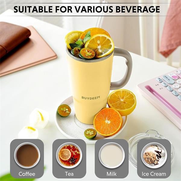 BUYDEEM Termo hrnček so slamkou 700 ml, model DS57, farba jemná žltá DS57-MY