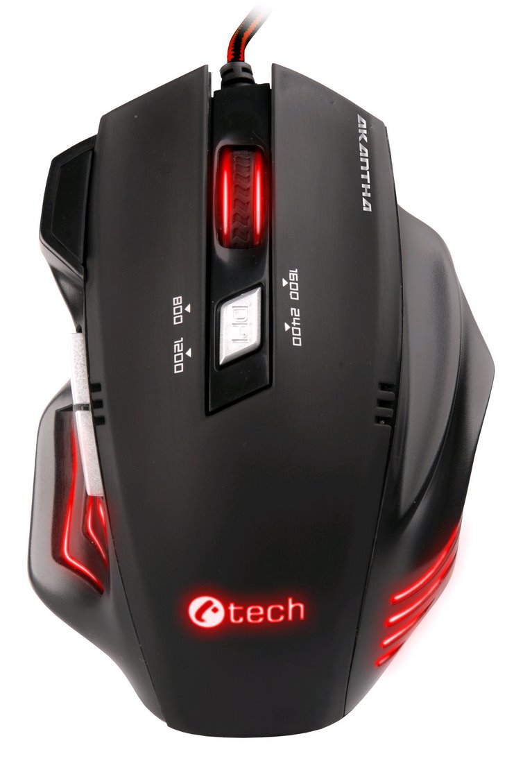 C-TECH herní myš Akantha (GM-01R), herní, červené podsvícení, 2400DPI, USB