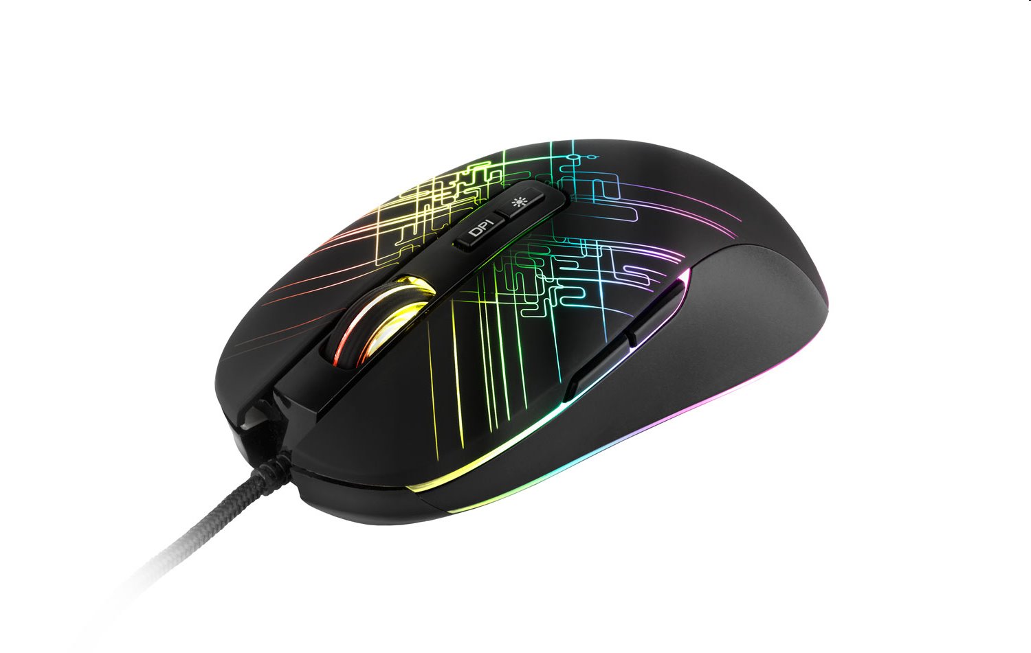 C-TECH herní myš Dusk (GM-27L), casual gaming, 3200 DPI, 5 RGB módů podsvícení, USB