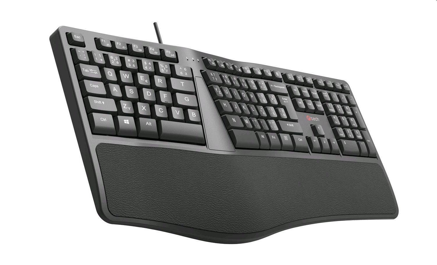 C-TECH klávesnice KB-113E USB, ERGO, černá, CZ/SK