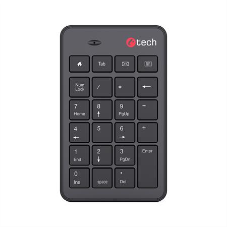 C-TECH klávesnice KBN-02W, bezdrátová, numerická, 23 kláves, USB slim black KBN-02WS