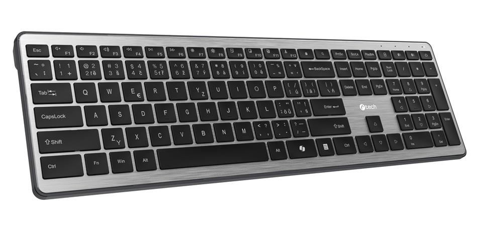 C-TECH klávesnice Quallis KB-118 Dual mode, bezdrátová, BT5.0 + 2,4GHz, scissors tlačítka, USB nano receiver, CZ/SK