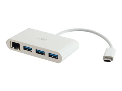 C2G USB C Ethernet and 3 Port USB Hub White - Hub - 3 Ports - Síťový adaptér - USB-C - Gigabit Ethe 82409