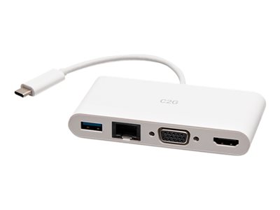 C2G29829, USB-C to HDMI VGA RJ45 Adapter White