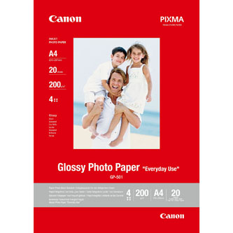 Canon Glossy Photo Paper, foto papier, lesklý, GP-501, biely, A4, 210 g/m2, 20 ks, 0775B082, atrame