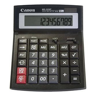 Canon kalkulačka WS-1210T, 0694B001, čierna, dvanásťmiestna, funkcia pamäť Grand Total a Tax, kláve