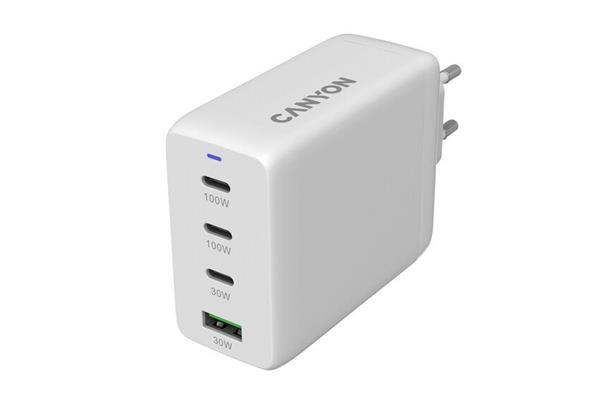 Canyon 100ACC vysokorýchlostná univerzálna nabíjačka do steny, 2xUSB-C 100W, 1xUSB-C 30W, 1xUSB-A 30W, bie CNS-CUW100ACC
