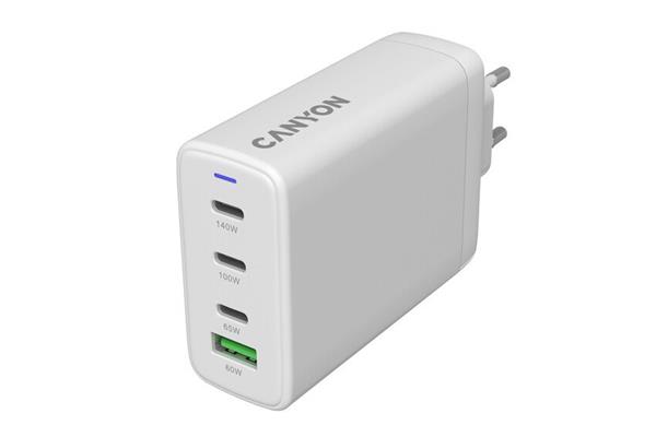 Canyon 140ACC vysokorýchlostná univerzálna nabíjačka do steny, 3xUSB-C 140W/100W/65W, 1xUSB-A 60W, biela CNS-CUW140ACC