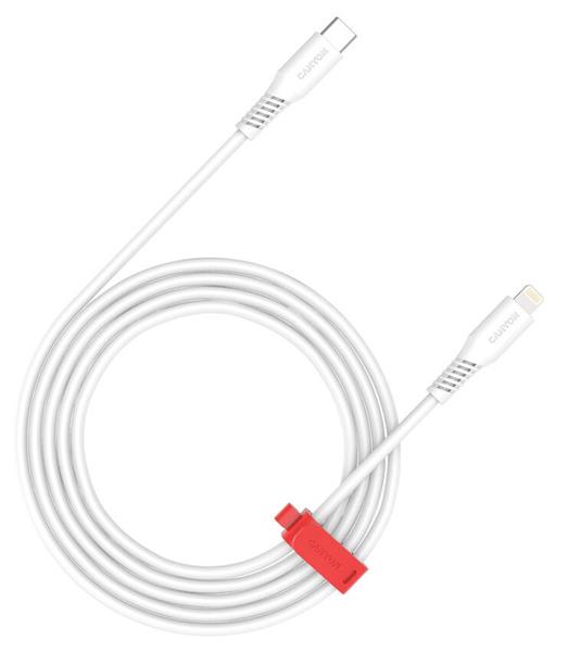 Canyon CLN30SC12, 1.2 m kábel, USB-C / Lightning, PD 27 W, 480 Mbps, biely CNS-CLN30SC12W