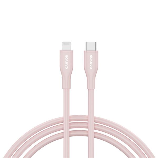 Canyon CLNM60SC10, 1 m kábel, USB-C / Lighting, MFi Aple schválený, 60 W, 480 Mbps, silikónový, ružový CNS-CLNM60SC10PS
