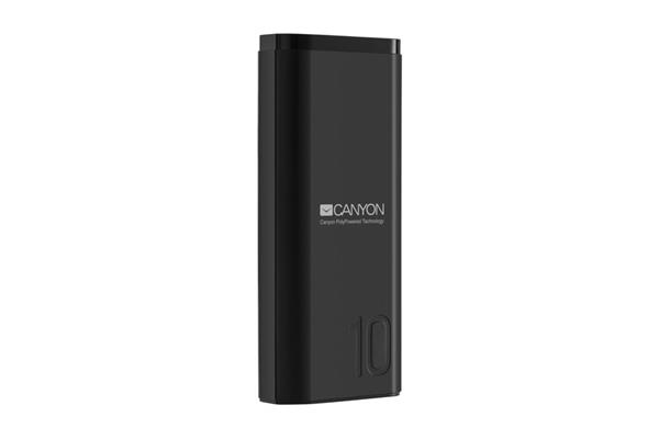 Canyon CNE-CPB010B Powerbank, polymérová, 10.000 mAh, 1 x USB výstup, micro USB/USB-C vstup, Smart IC, kompaktná, čiern