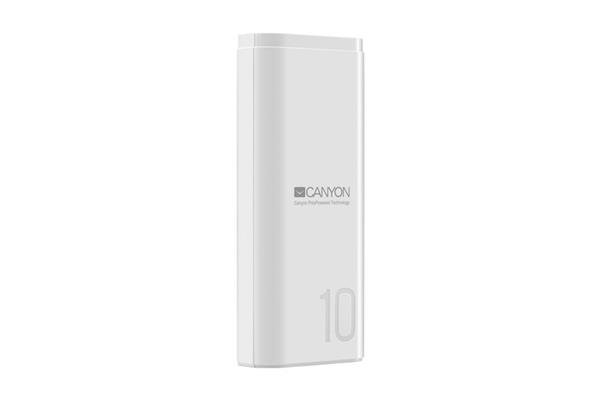 Canyon CNE-CPB010W Powerbank, polymérová, 10.000 mAh, 1 x USB výstup, micro USB/USB-C vstup, Smart IC, kompaktná, biela