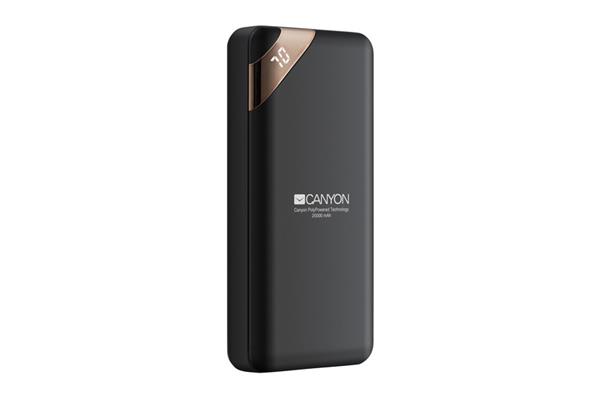 Canyon CNE-CPBP20B Powerbank, polymérová, 20.000 mAh, 2 x USB výstup, micro USB/USB-C vstup, displej, Smart IC, čierna