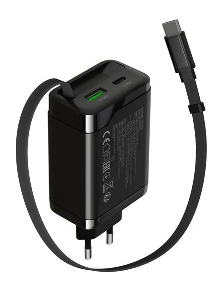 Canyon CNS-CURC65ACB, vysokorýchlostná univerzálna nabíjačka do steny s integrovaným 68 cm USB(C) káblom