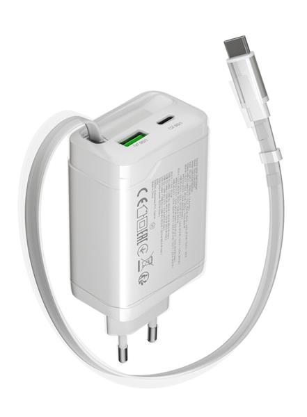 Canyon CNS-CURC65ACW, vysokorýchlostná univerzálna nabíjačka do steny s integrovaným 68 cm USB(C) káblom