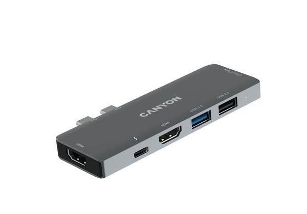 Canyon CNS-TDS05B 7v1 hub pre MacBook, USB-C Power delivery, 1xUSB 3.0, 1xUSB 2.0, 2xHDMI, TF a SD reader