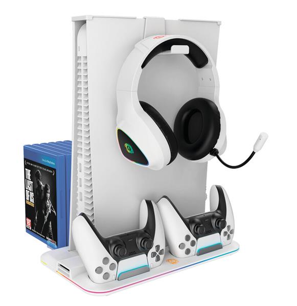 Canyon CS-5, multifiukčný stojan pre PS5, s chladením, nabíjanie 2 x gamepad, biely CND-CSPS5W