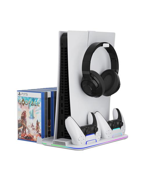 Canyon CS-51, multifiukčný stojan pre PS5 Slim, s chladením, nabíjanie 2 x gamepad, čierny CND-CSPS5W-1