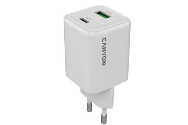 Canyon CU45AC vysokorýchlostná univerzálna nabíjačka do steny 1x USB-C 45W, 1x USB-A 18W CNS-CUW45AC