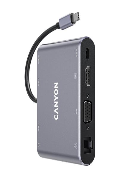 Canyon DS-14, Multiport Docking Station, 8 portov, 1xUSB-C 100W+1xUSB3.0+1xHDMI+1xVGA+1xRJ45+1xaudio 3,5mm CNS-TDS14
