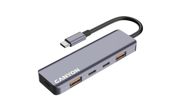 Canyon DS-18, USB-C Hub, 5 portov, 1x USB-C 5V DC nabíjanie, 2x USB-C, 10Gbps, 2xUSB 3.2 port, kompaktný CNS-TDS18