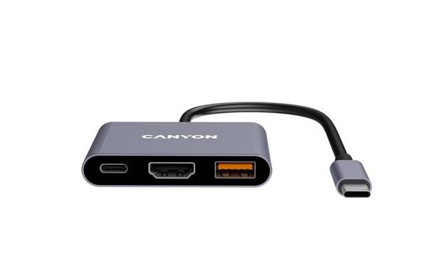 Canyon DS-4, USB-C HUB, 3 porty. 1xUSB-C, 1xUSB 3.2, 1xHDMI, 4K display support, 100W fast charging, 10Gbps CNS-TDS4