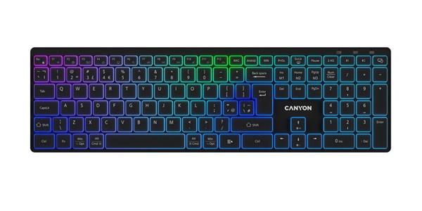 Canyon HKB-11, 2v1 bezdrôtová klávesnica, vodeodolná, 12 multim. kláves, RGB podsv, plnoh. veľkosť, štíhl CNS-HBTK11B-CS
